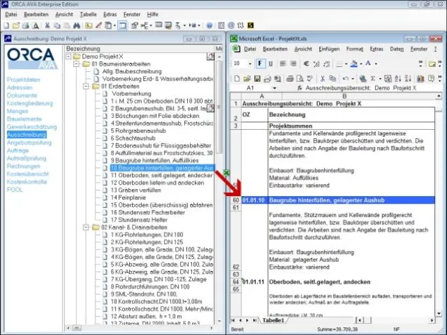 Bild: ORCA AVA – Excel-Export mit Berechnungsformeln
