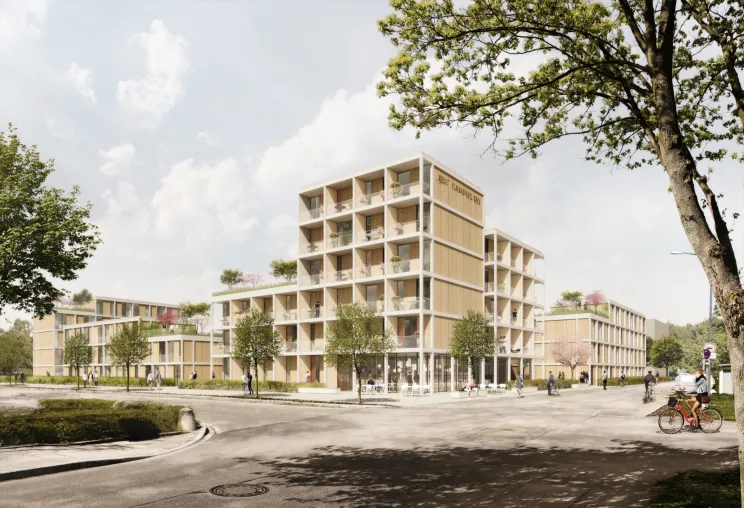 Bild: CampusRO: Rohbau- und Fassadenarbeiten für Holzhybrid-Studentenquartier in Rosenheim abgeschlossen