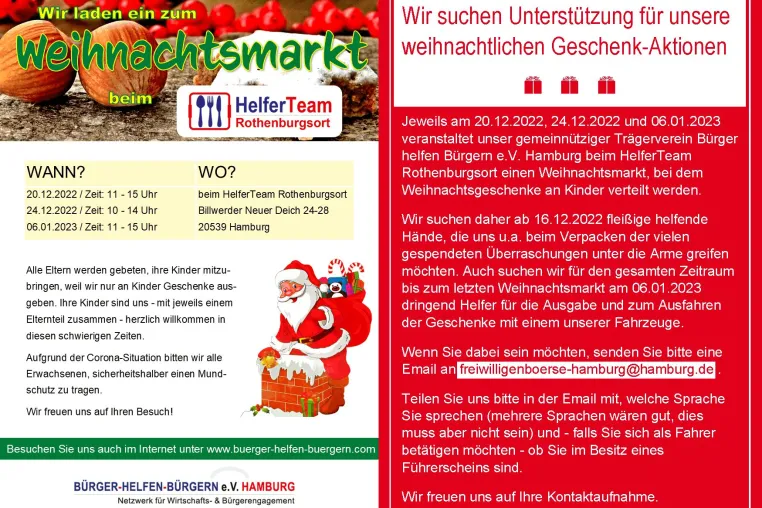 Bild: Wir laden ein zum Weihnachtsmarkt und suchen hierfür wieder viele fleißige Helfer
