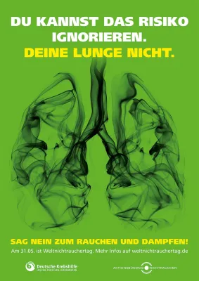 Bild: Weltnichtrauchertag: Deine Lunge vergisst nicht!/AKTIONSBÜNDNIS NICHTRAUCHEN warnt vor dem Rauchen und Dampfen