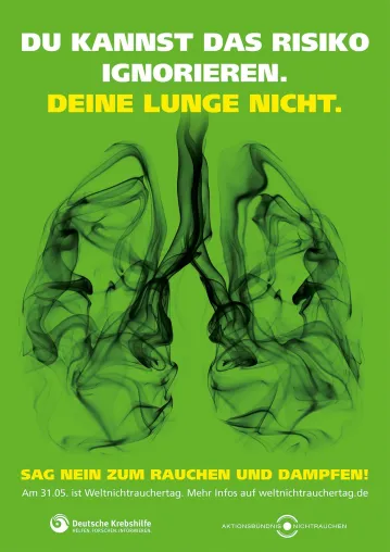 Bild: Weltnichtrauchertag: Deine Lunge vergisst nicht!/AKTIONSBÜNDNIS NICHTRAUCHEN warnt vor dem Rauchen und Dampfen