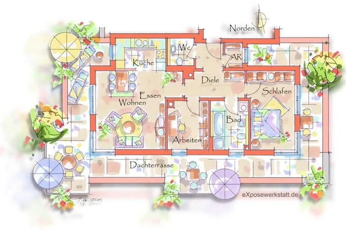 Architektur-Visualisierung: Handgezeichnete Immobilien Exposés Bild: Architektur-Visualisierung: Handgezeichnete Immobilien Exposés