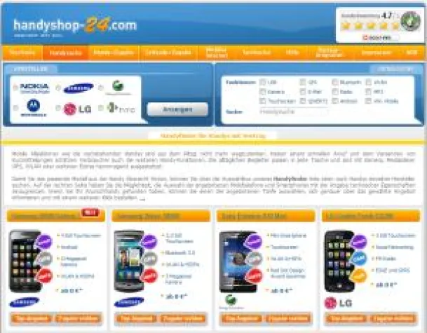 Bild: Neue Suchfunktionen bei Handyshop-24.com