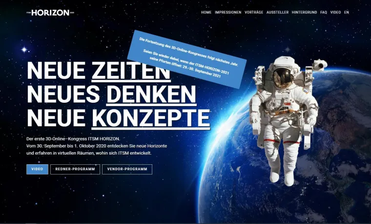 IT-Kongress "ITSM Horizon" findet auch 2021 virtuell statt Bild: IT-Kongress "ITSM Horizon" findet auch 2021 virtuell statt