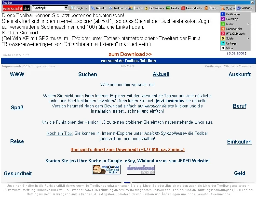 So sieht die kostenlose wersucht.de Toolbar aus