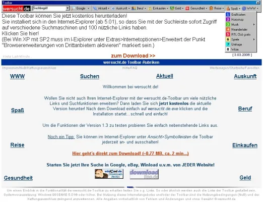 Bild: Suche in Google, eBay, Yahoo & Co jetzt von jeder Webseite aus möglich - mit der kostenlosen wersucht.de Toolbar