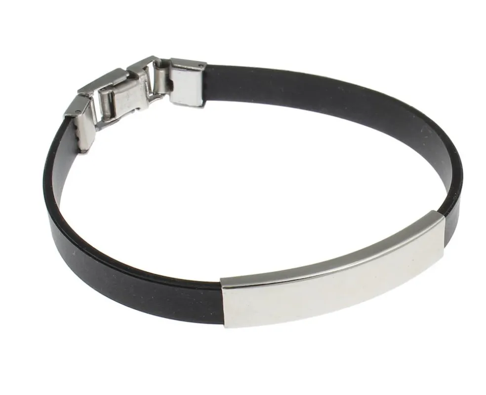 Modisches Unisex Armband in bicolor schwarz / silber aus Silikon und Edelstahl