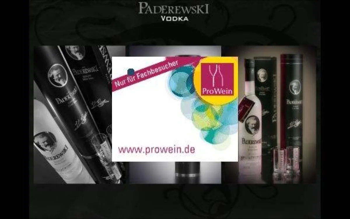 Paderewski Wodka mit Messe Hinweis