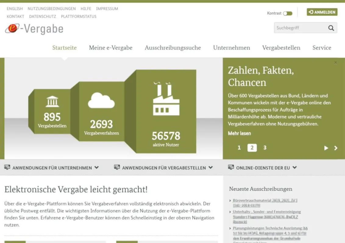 e-Vergabe-Plattform des Beschaffungsamts des BMI (Copyright: Beschaffungsamt, Juli 2018)