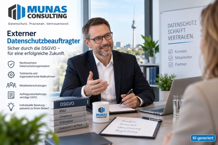 Externer Datenschutzbeauftragter: MUNAS Consulting begleitet Unternehmen sicher durch die DSGVO Bild: Externer Datenschutzbeauftragter: MUNAS Consulting begleitet Unternehmen sicher durch die DSGVO