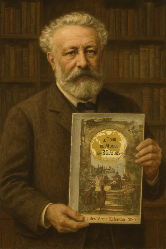 Jules Verne Avatar präsentiert den Jules Verne Kalender 2026 (© Rainer Krebs)
