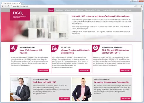 Bild: Neue Homepage der DGQ informiert über Revision der ISO 9001