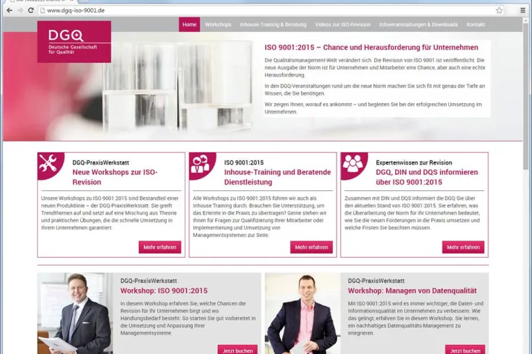 Bild: Neue Homepage der DGQ informiert über Revision der ISO 9001