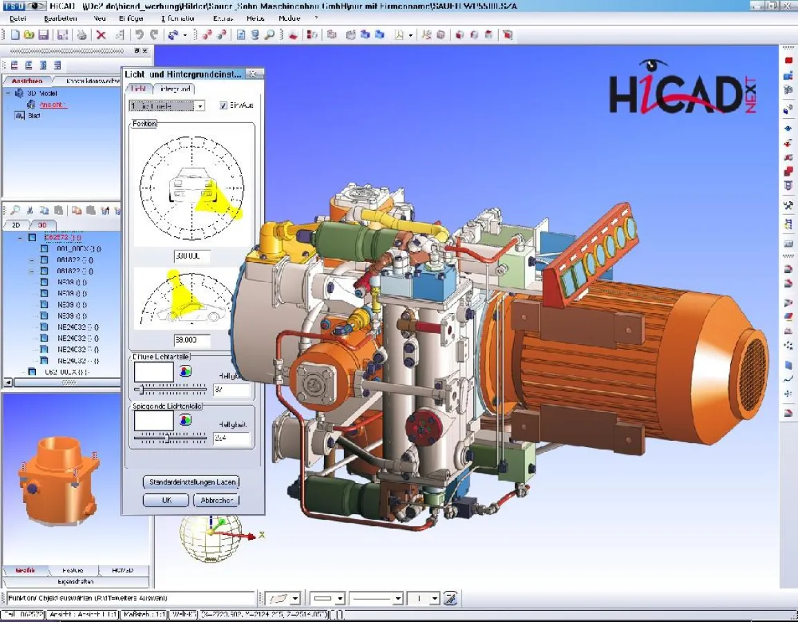 HiCAD next 2008 mit neuem Nurbs-Kernel, neuer Oberfläche und neuen Modellieralgorithmen (Konstruktion: J.P. Sauer & Sohn Maschinenbau GmbH)