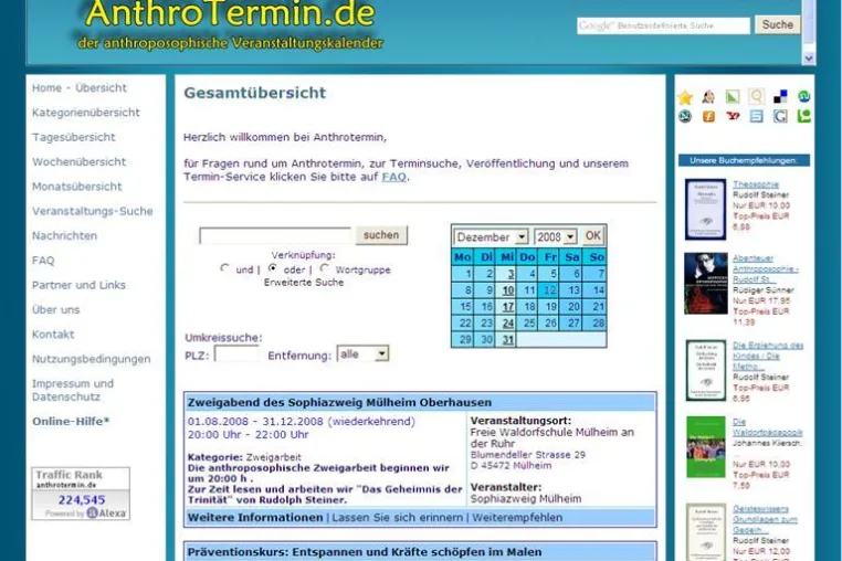 AnthroTermin.de - Der Onlinekalender für anthroposophisch orientierte Veranstaltungen ist jetzt online Bild: AnthroTermin.de - Der Onlinekalender für anthroposophisch orientierte Veranstaltungen ist jetzt online