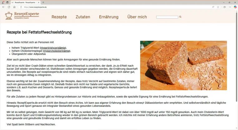 Bild: RezeptExperte.de – Rezepte bei Fettwechselstörungen geht online