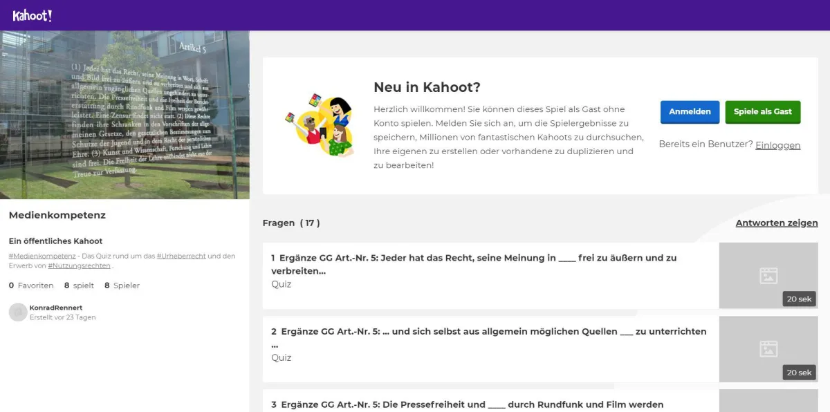 Kahoot-Quiz zum Thema Medienkompetenz