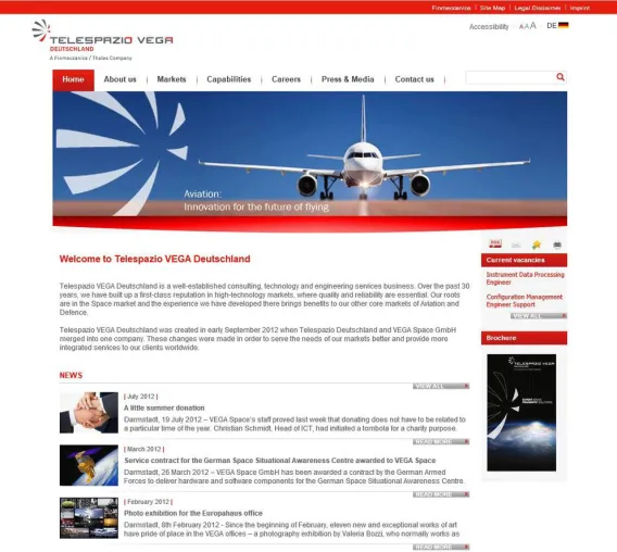 Relaunch der deutschen Website der Telespazio Vega mit SharePoint 2010 Bild: Relaunch der deutschen Website der Telespazio Vega mit SharePoint 2010