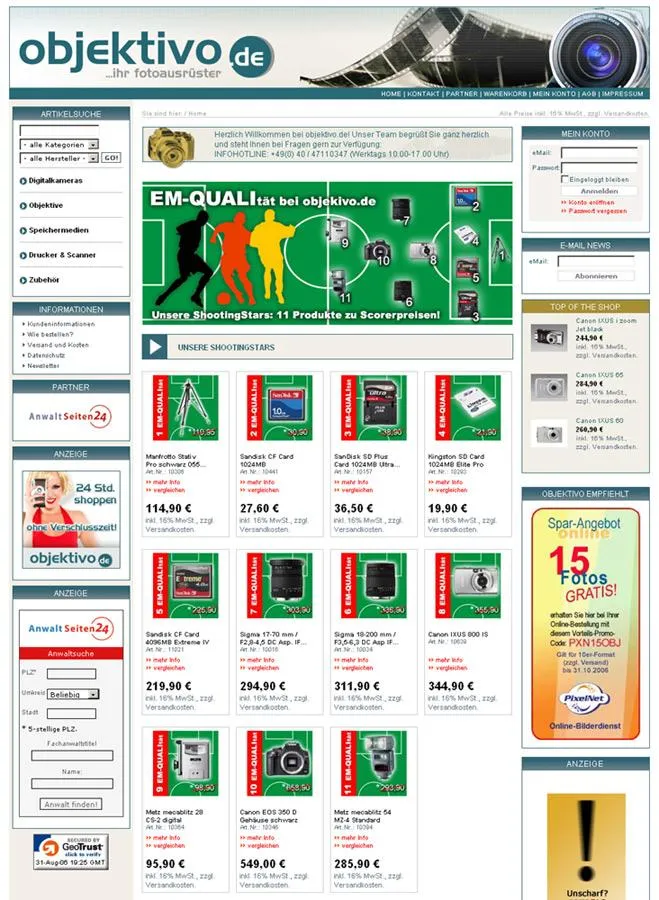 objektivo.de - Das große FotoShoppingPortal (Screenshot - EM QUALItät )