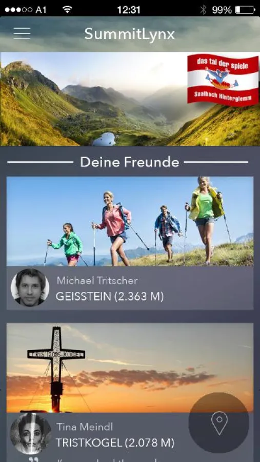 Startseite der SummitLynx App