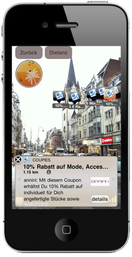 COUPIES Coupons in der Augmented Reality-Darstellung bei Wikitude