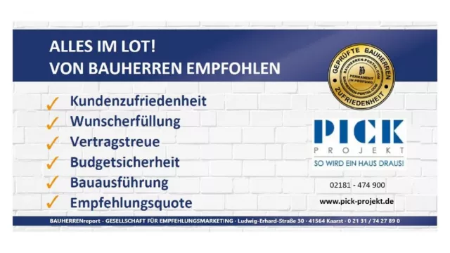 Bild: PICK PROJEKT GMBH/Grevenbroich: Von Bauherren auch 2022 als Top-Anbieter bewertet