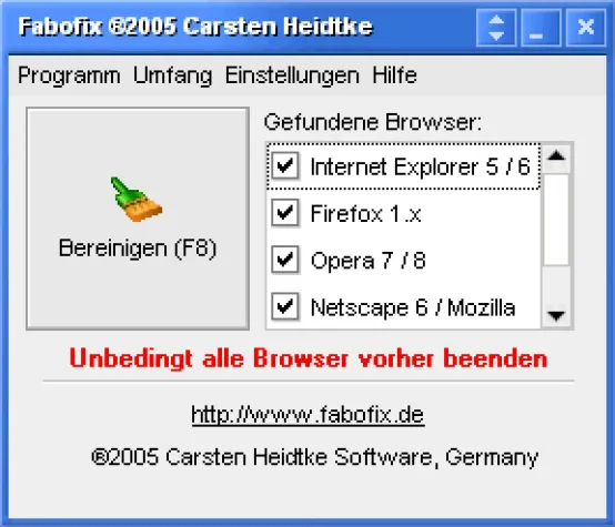 Bild: Fabofix 1.0: Online-Surfspuren in mehreren Browsern löschen