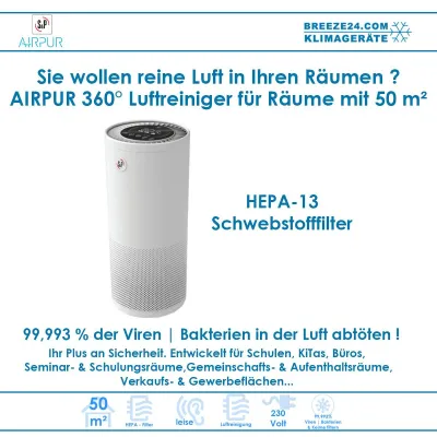 Bild: AIRPUR 360° Luftreiniger mit HEPA 13 Filter für 50 m² Fläche