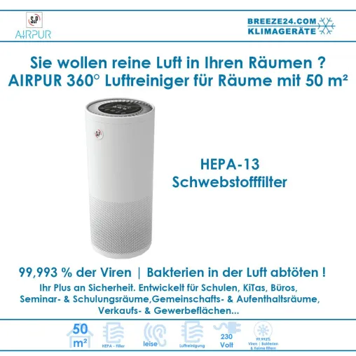 Bild: AIRPUR 360° Luftreiniger mit HEPA 13 Filter für 50 m² Fläche
