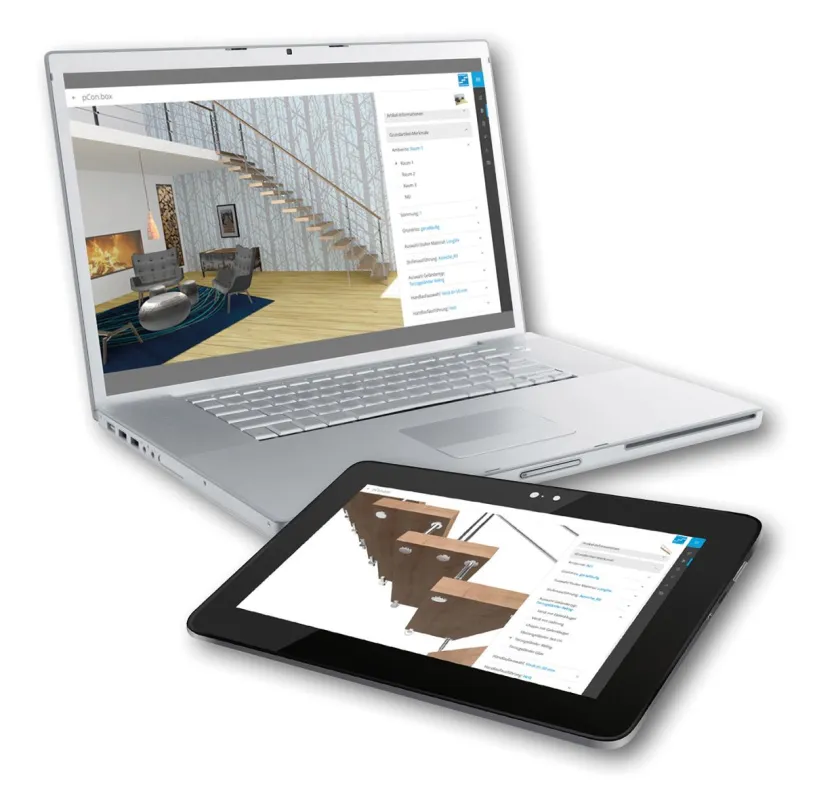 Der interaktive 3D-Treppenkonfigurator von KENNGOTT läuft auf Laptops, Tablets und Smartphones.
