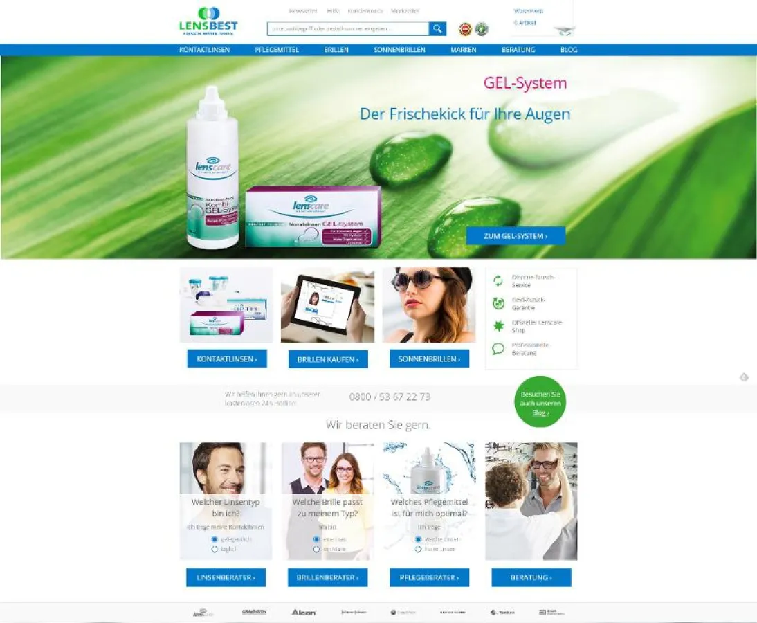 Startseite des Onlineshops Lensbest.de