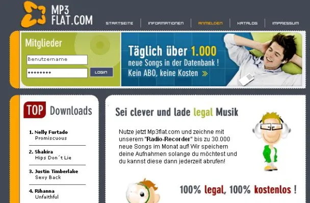 Bild: Musik Legal laden, das verspricht die Seite Mp3flat.com