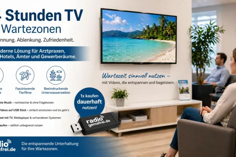 24-Stunden-TV für Wartezonen: Moderne Unterhaltungslösung für Arztpraxen und Gewerberäume von Radiogemafrei.de Bild: 24-Stunden-TV für Wartezonen: Moderne Unterhaltungslösung für Arztpraxen und Gewerberäume von Radiogemafrei.de