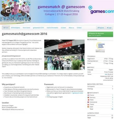 Internationale Kooperationsbörse auf der Gamescom in Köln, 17. - 19.08.2016 Bild: Internationale Kooperationsbörse auf der Gamescom in Köln, 17. - 19.08.2016