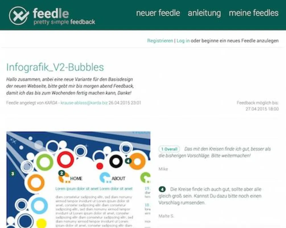 Beispiel für die Kommentierung in einem Feedle
