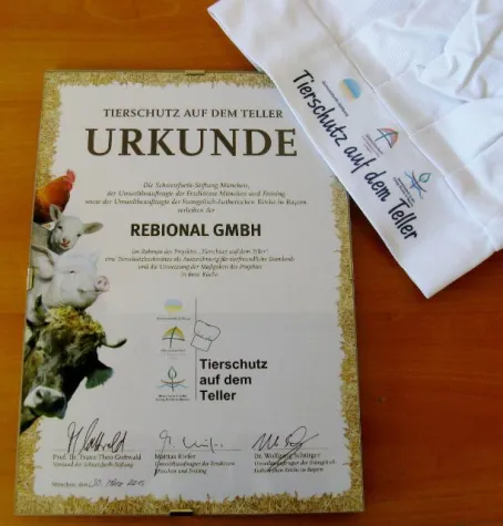 Tierschutzkochmütze für Bio-Großküche REBIONAL GmbH in Herdecke Bild: Tierschutzkochmütze für Bio-Großküche REBIONAL GmbH in Herdecke