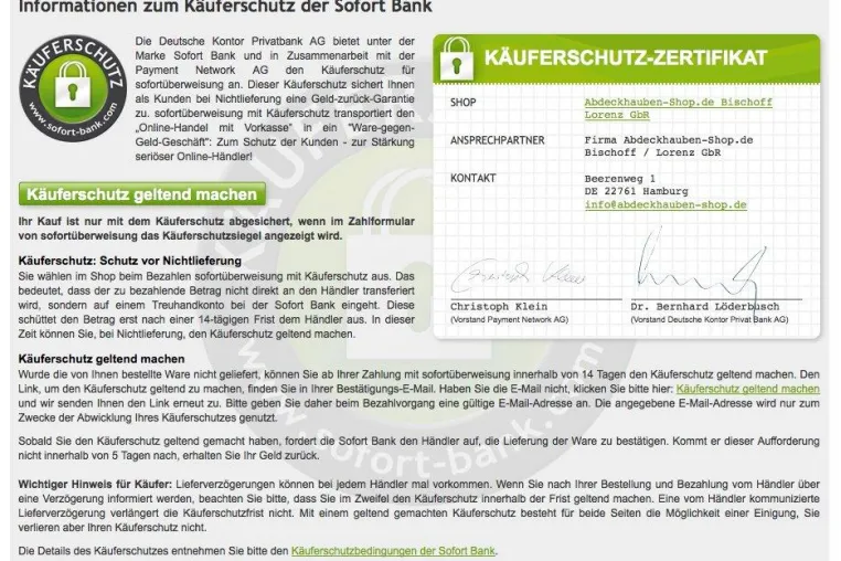 Bild: Abdeckhauben-Shop.de führt Sofortüberweisung als Zahlungsmittel ein