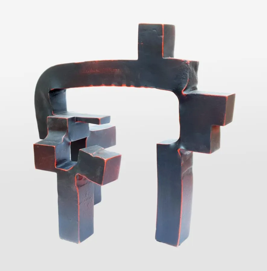 Carlos Albert, Red Vibra, geschmiedetes und lackiertes Eisen, 41 x 42 x 46 cm, 2020