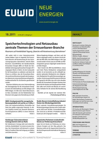 Bild: "Erneuerbare wollen aus der Subventionsnische": EUWID Neue Energien 18/2011 erschienen