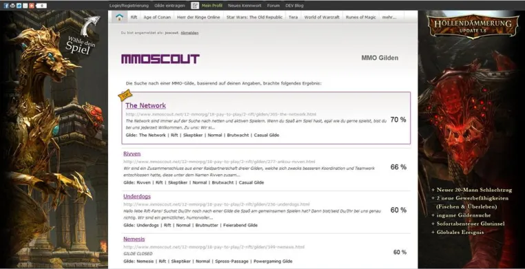 Bild: Finde deine Gilde, oder deine Gilde findet dich. Die clevere Gildensuche für MMORPGs wie World of Warcraft.