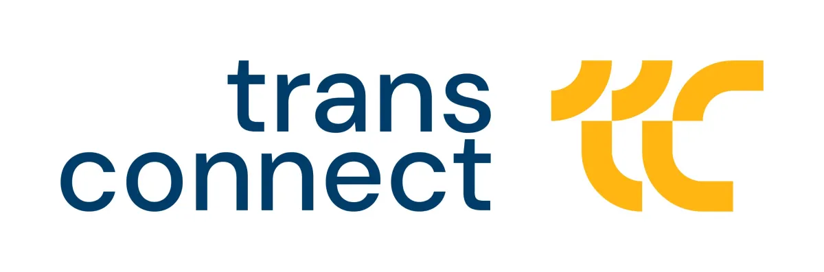 Logo mit dunkelblauem transconnect Schriftzug und orangener TRANSCONNECT-Bildmarke (© TRANSCONNECT by SQL Projekt AG)