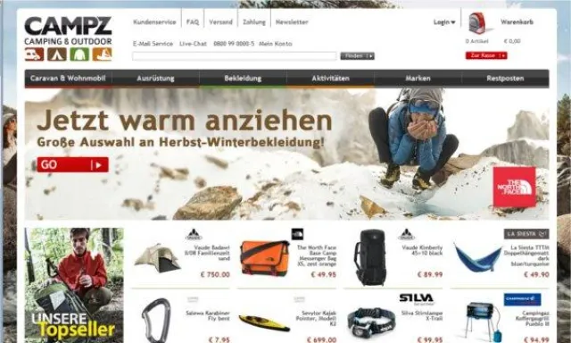 Outdoor Feeling pur auf campz.de – der neue TYPO3-Onlineshop stürmt die Gipfel des E-Commerce Bild: Outdoor Feeling pur auf campz.de – der neue TYPO3-Onlineshop stürmt die Gipfel des E-Commerce