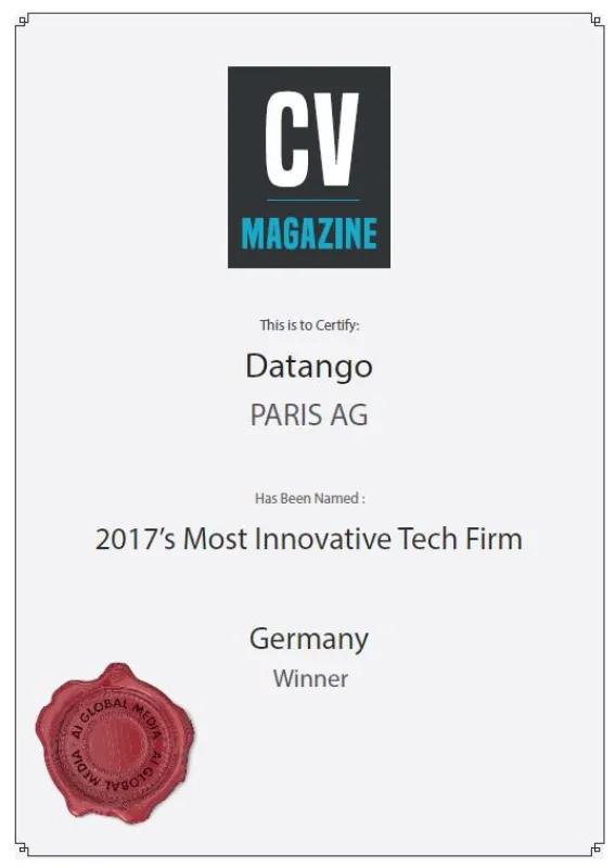 datango | PARIS AG ist CV Magazin 2017s Most Innovative Tech Firm Germany