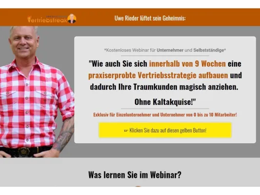 Bild: Webinar von Uwe Rieder, der bayerische Vertriebsfreak: "Vertriebsstrategie aufbauen und Traumkunden anziehen!"