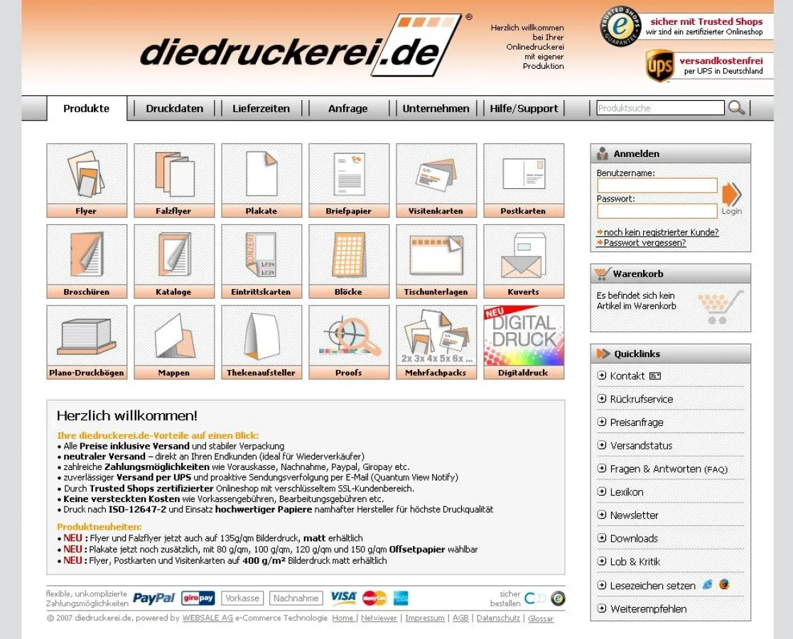 Hompage von www.diedruckerei.de jetzt auch mit Digitaldruck