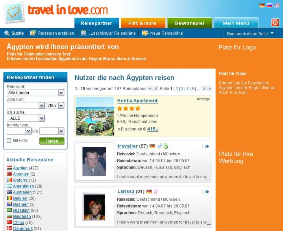 Werbefläche auf www.travelinlove.com