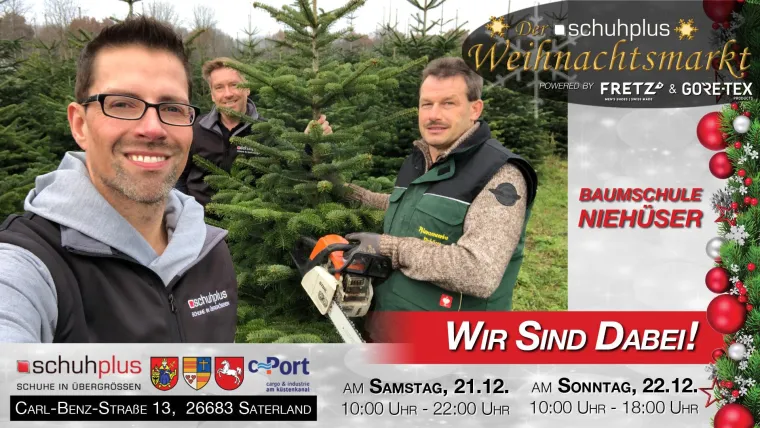 Bild: Der erste schuhplus - Weihnachtsmarkt mit Tannen vom Pflanzencenter Niehüser aus Sedelsberg