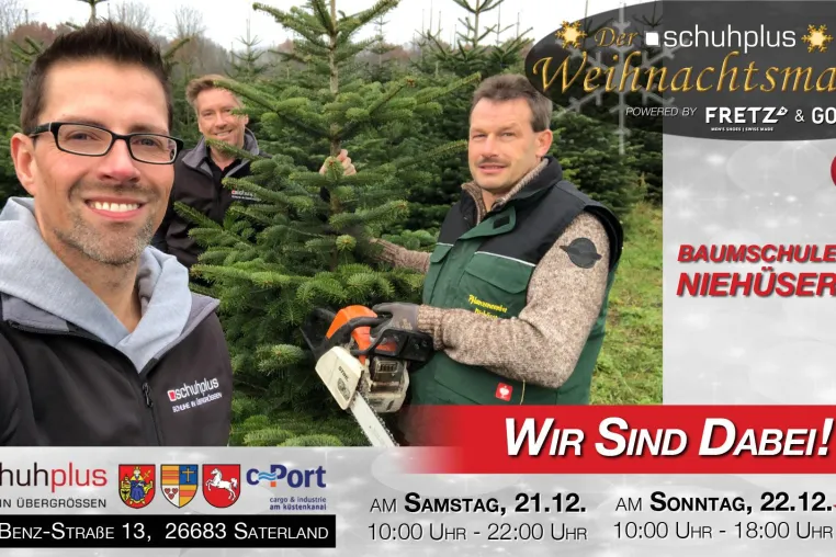 Bild: Der erste schuhplus - Weihnachtsmarkt mit Tannen vom Pflanzencenter Niehüser aus Sedelsberg