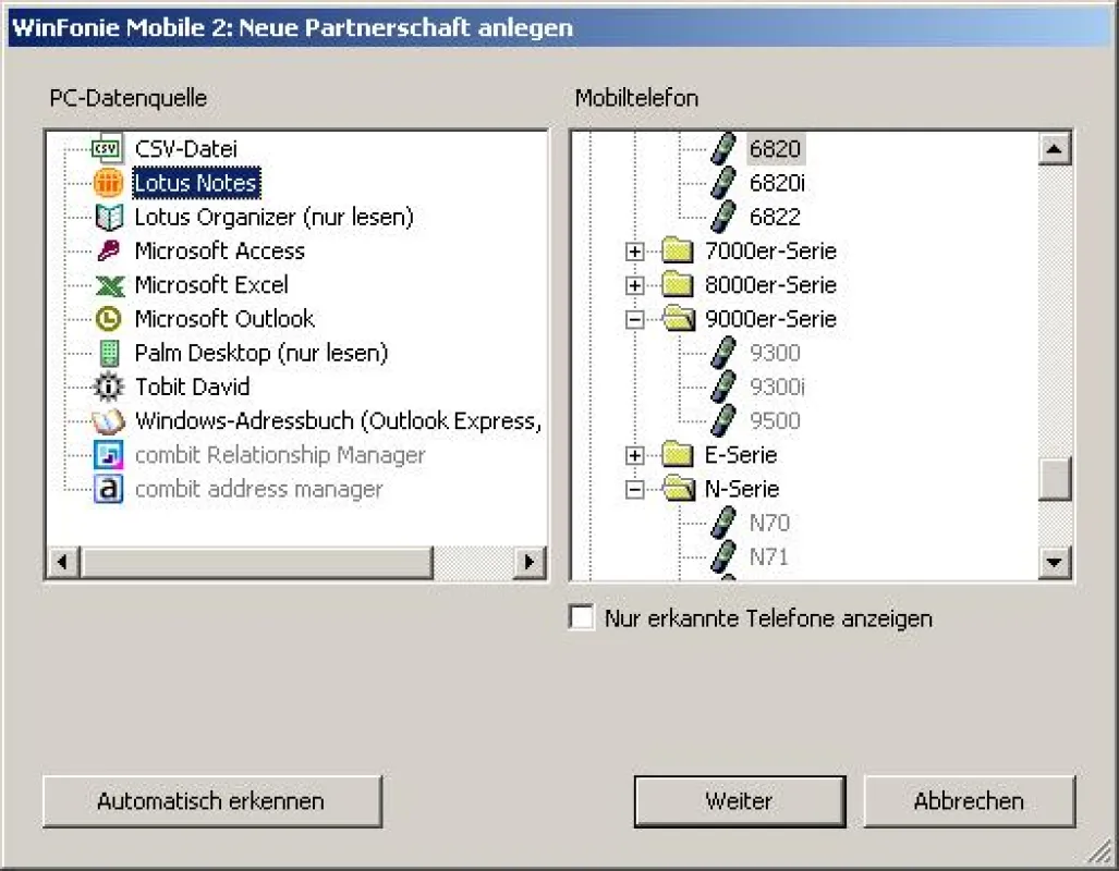 Die Synchronisationsmöglichkeiten von WinFonie Mobile 2 sind praktisch unbegrenzt.