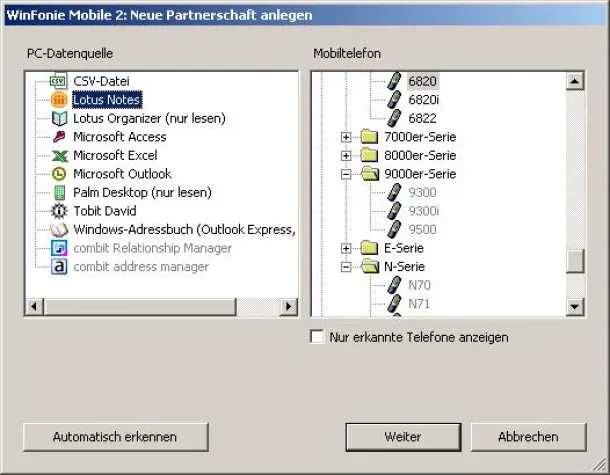 Bild: WinFonie Mobile 2: Handy-Synchronisation für Lotus Notes und Domino Server